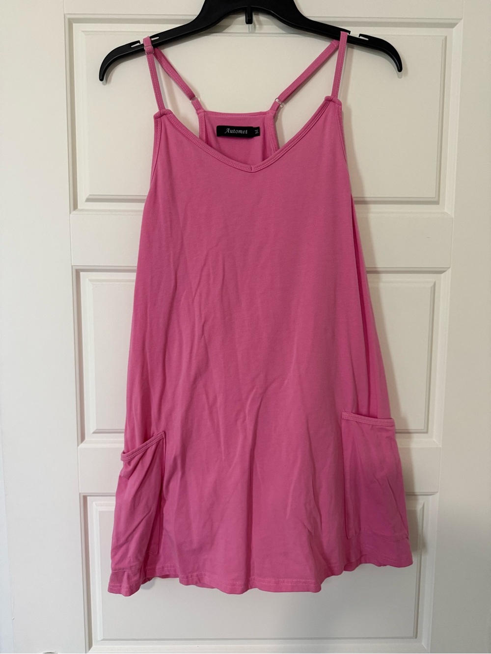 Adjustable Strap Pink Dress with Pockets